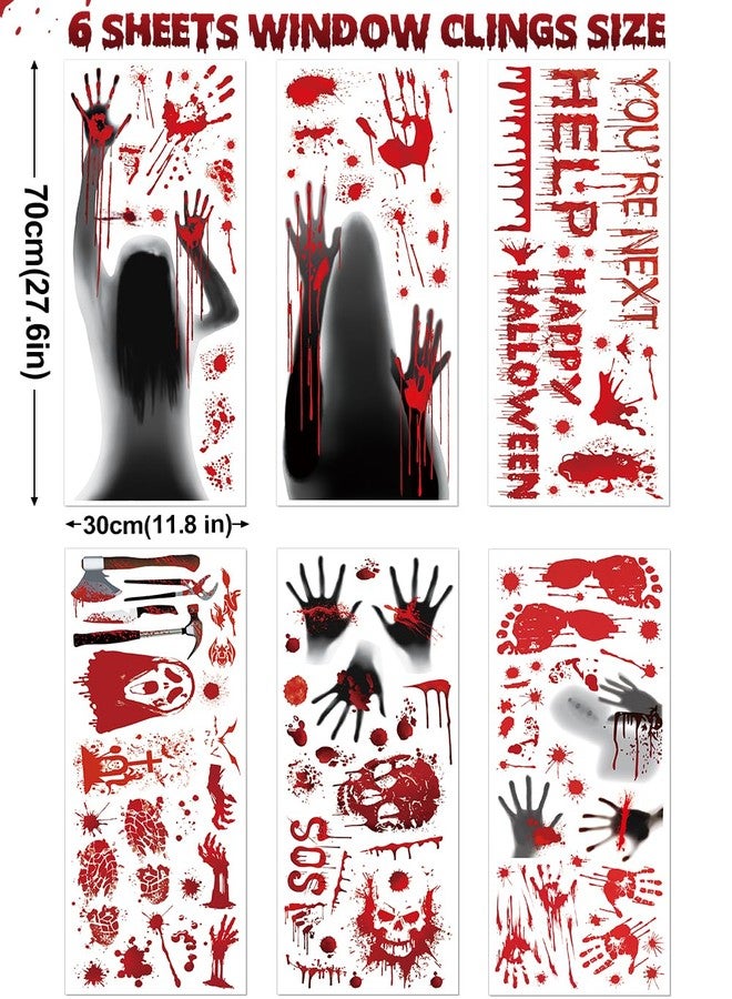 Wohohoho 11 Sheets/202 Pcs Bloody Halloween Decorations Set. 2 Giant Spooky Door Cover, 6 Sheets Horror Window Clings, 3 Sheets Scary Floor Stickers, Halloween Party Wall Decal Bedroom Inside Decor - Image 3